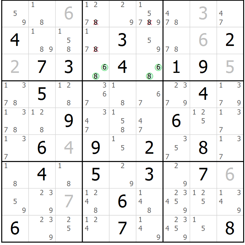 Position des candidats pour la solution de la Gr 68 page 71 du magazine de sudoku Maestro n° 087
