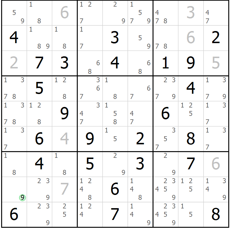 Position des candidats pour la solution de la Gr 68 page 71 du magazine de sudoku Maestro n° 087