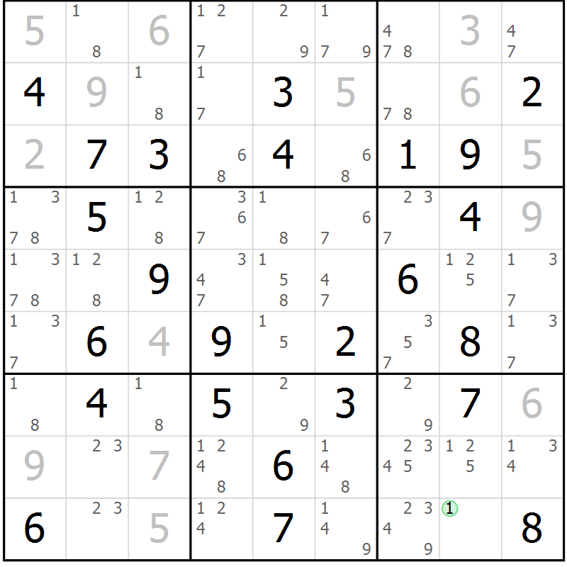 Position des candidats pour la solution de la Gr 68 page 71 du magazine de sudoku Maestro n° 087