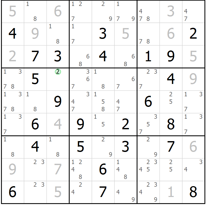 Position des candidats pour la solution de la Gr 68 page 71 du magazine de sudoku Maestro n° 087