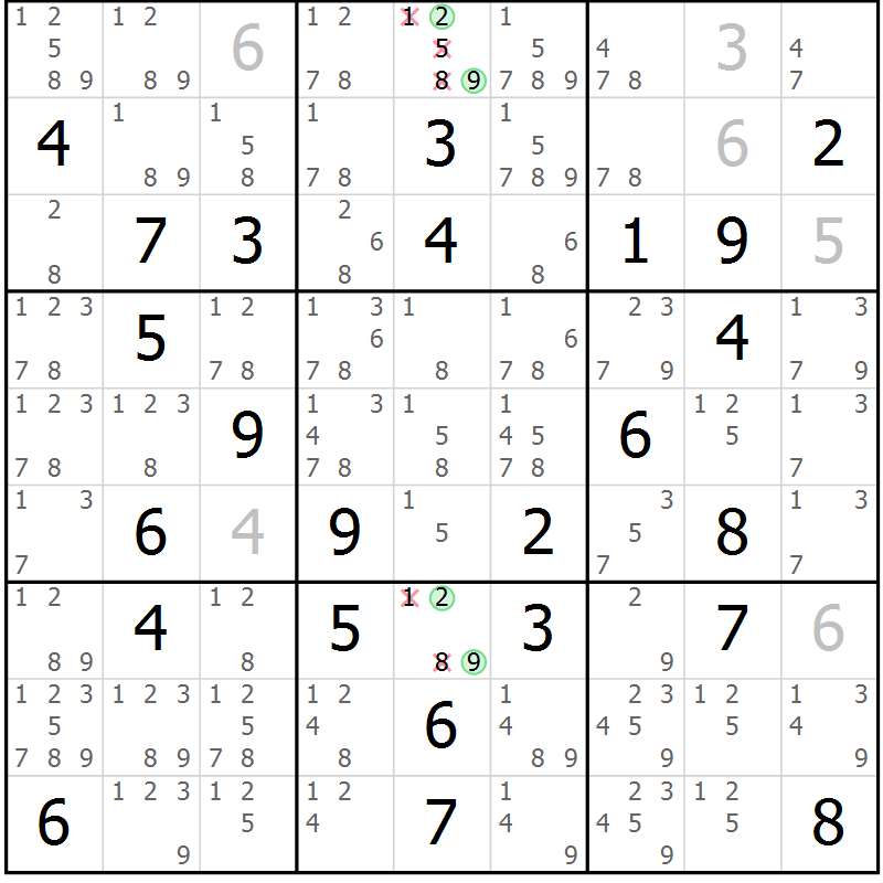 Position des candidats pour la solution de la Gr 68 page 71 du magazine de sudoku Maestro n° 087
