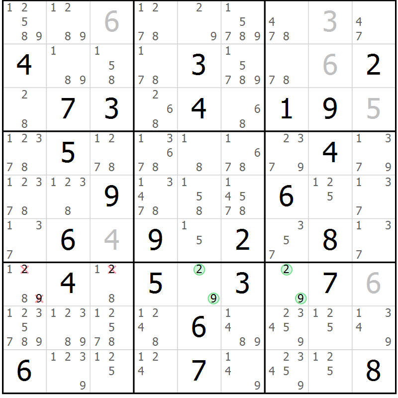 Position des candidats pour la solution de la Gr 68 page 71 du magazine de sudoku Maestro n° 087