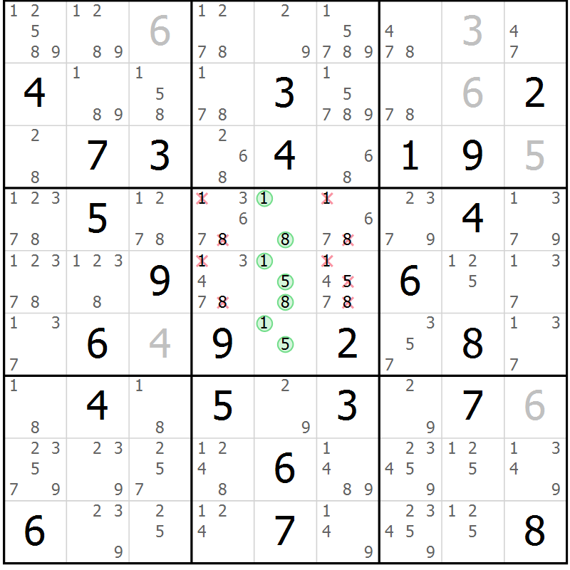 Position des candidats pour la solution de la Gr 68 page 71 du magazine de sudoku Maestro n° 087