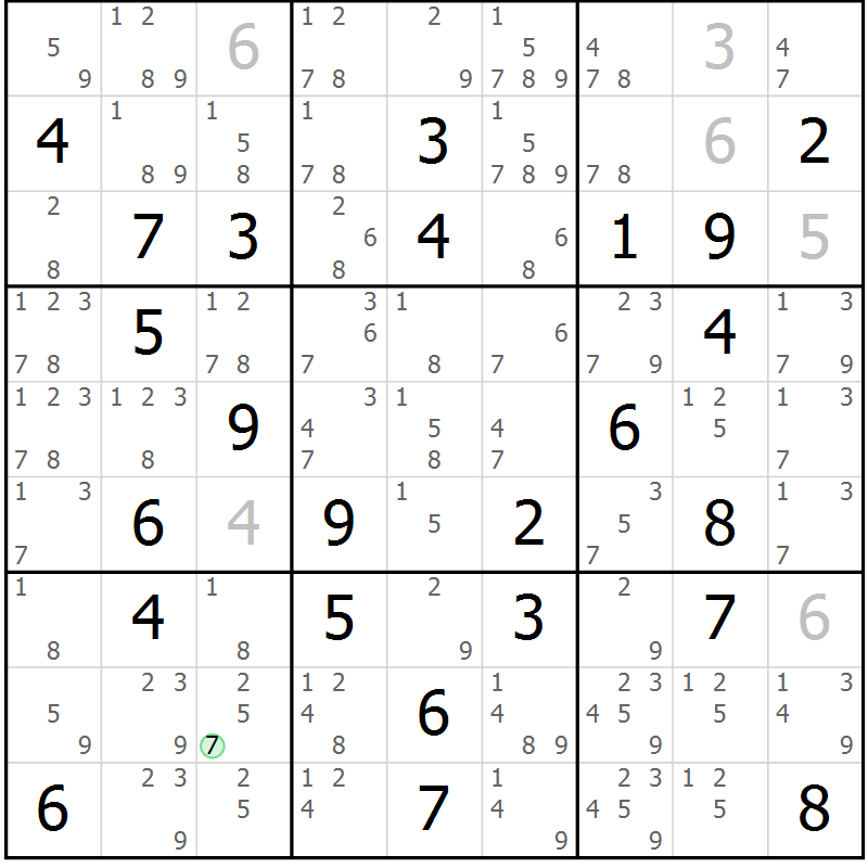 Position des candidats pour la solution de la Gr 68 page 71 du magazine de sudoku Maestro n° 087