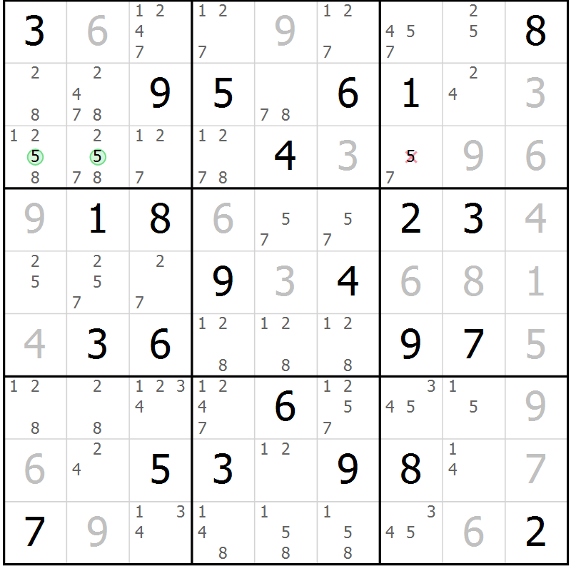 Position des candidats pour la solution de la Gr 69 page 72 du magazine de sudoku Maestro n° 087