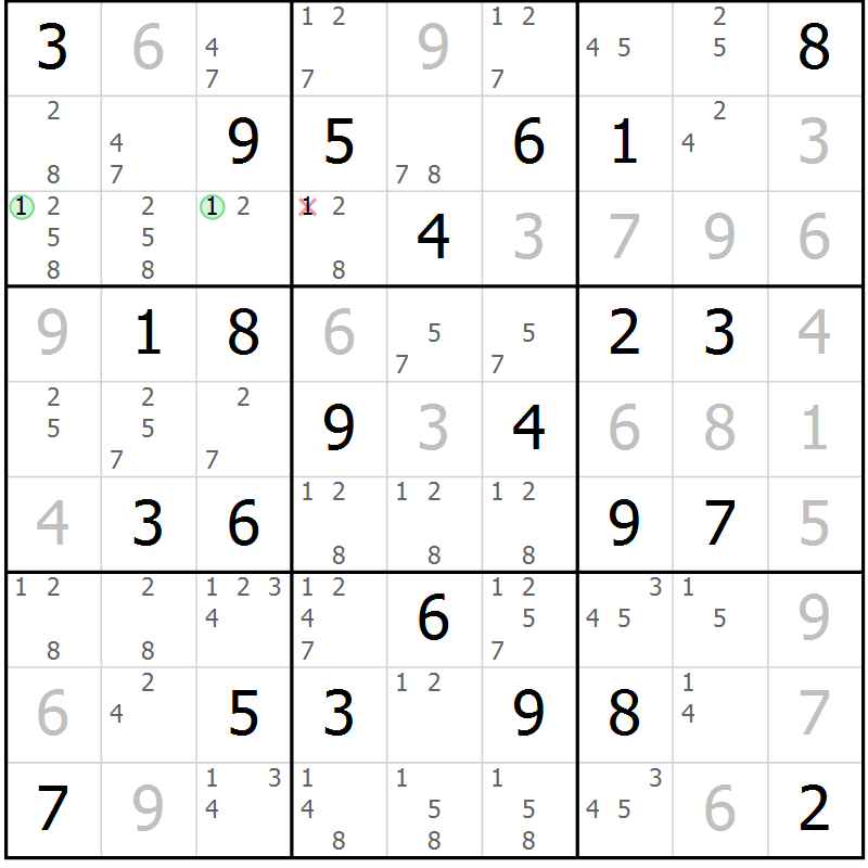 Position des candidats pour la solution de la Gr 69 page 72 du magazine de sudoku Maestro n° 087