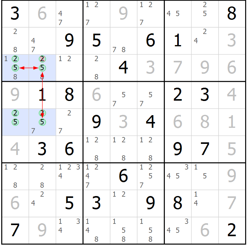 Position des candidats pour la solution de la Gr 69 page 72 du magazine de sudoku Maestro n° 087