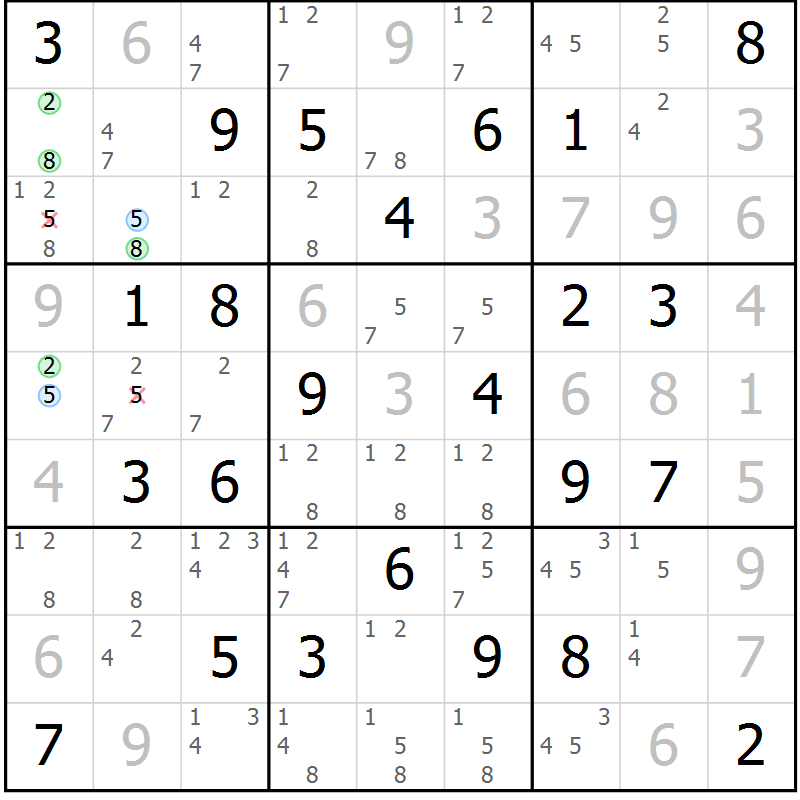 Position des candidats pour la solution de la Gr 69 page 72 du magazine de sudoku Maestro n° 087