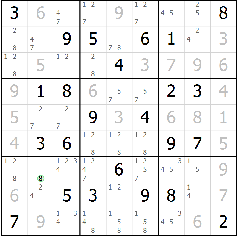 Position des candidats pour la solution de la Gr 69 page 72 du magazine de sudoku Maestro n° 087