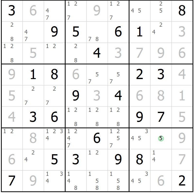 Position des candidats pour la solution de la Gr 69 page 72 du magazine de sudoku Maestro n° 087