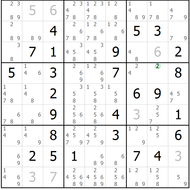 Position des candidats pour la solution de la Gr 7 page 10 du magazine de sudoku Maestro n° 087