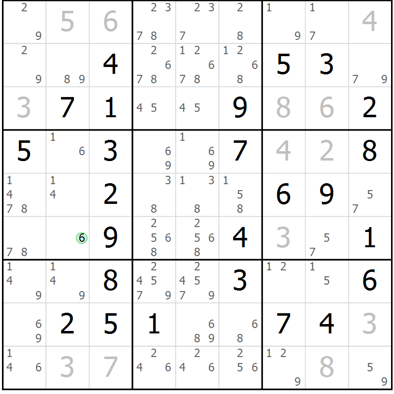 Position des candidats pour la solution de la Gr 7 page 10 du magazine de sudoku Maestro n° 087