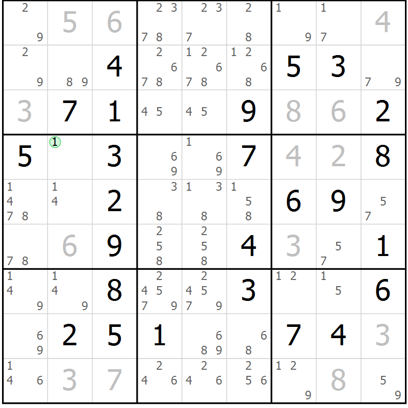 Position des candidats pour la solution de la Gr 7 page 10 du magazine de sudoku Maestro n° 087