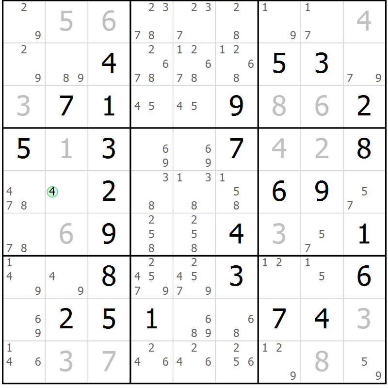 Position des candidats pour la solution de la Gr 7 page 10 du magazine de sudoku Maestro n° 087