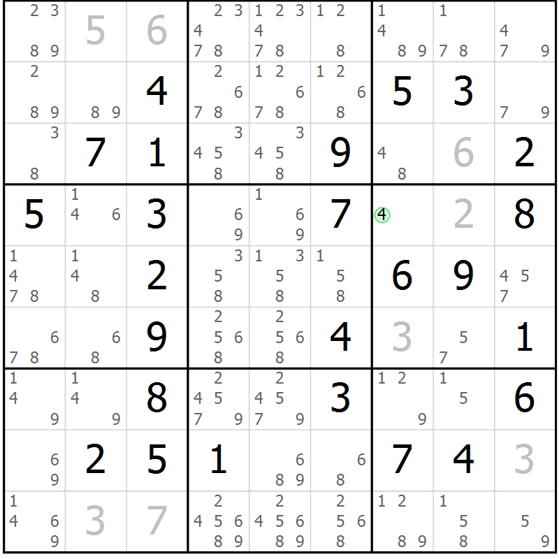 Position des candidats pour la solution de la Gr 7 page 10 du magazine de sudoku Maestro n° 087