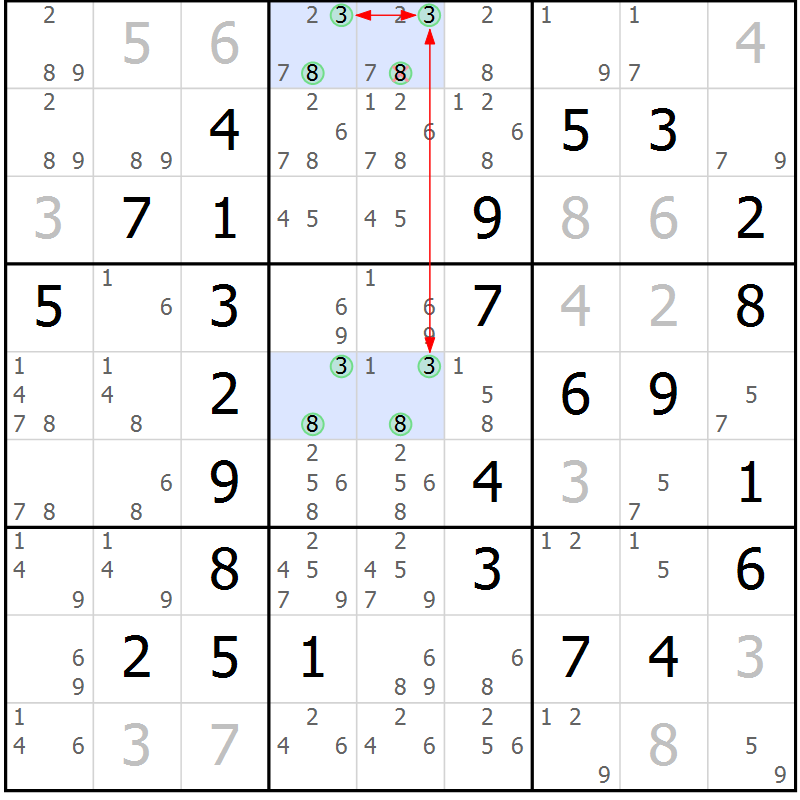 Position des candidats pour la solution de la Gr 7 page 10 du magazine de sudoku Maestro n° 087