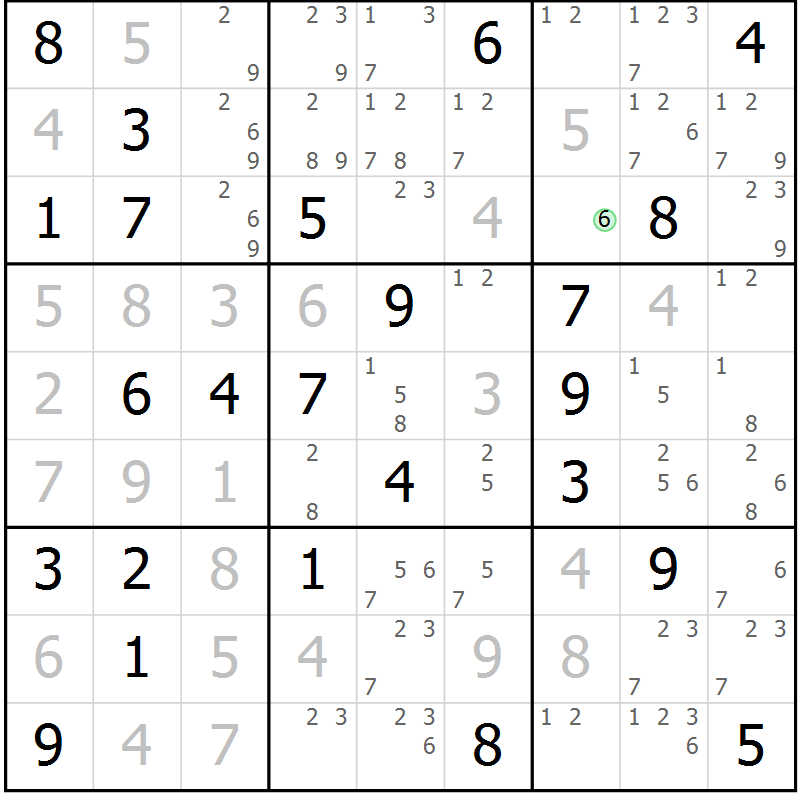Position des candidats pour la solution de la Gr 70 page 73 du magazine de sudoku Maestro n° 087