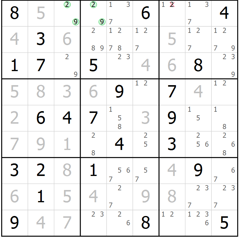 Position des candidats pour la solution de la Gr 70 page 73 du magazine de sudoku Maestro n° 087
