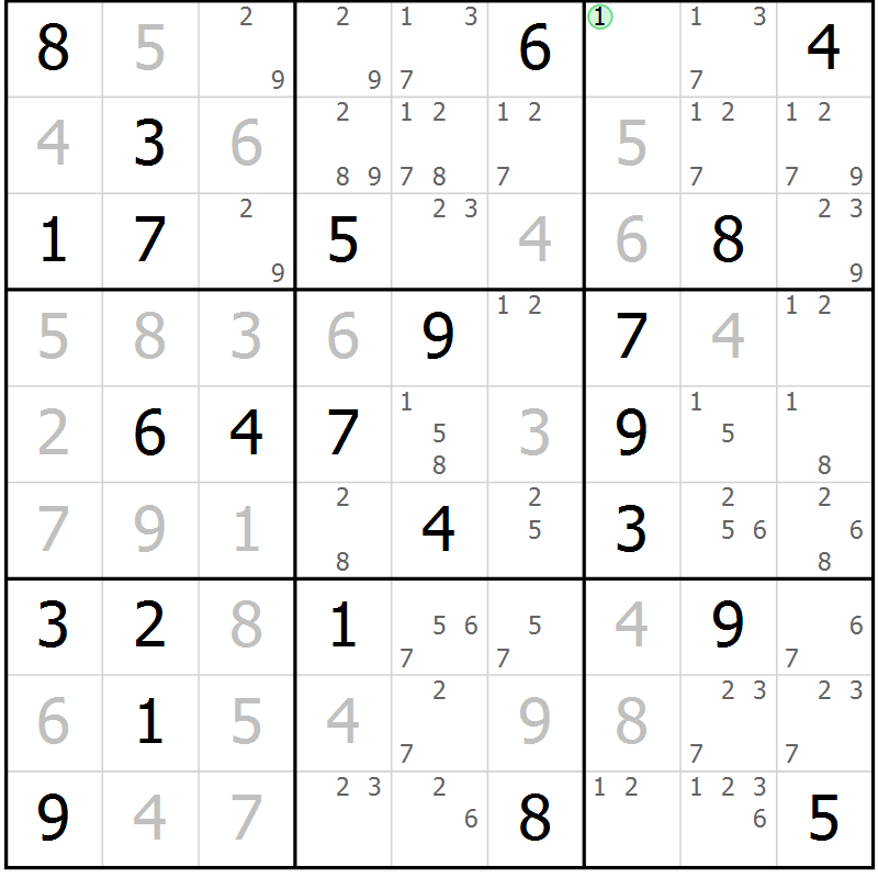 Position des candidats pour la solution de la Gr 70 page 73 du magazine de sudoku Maestro n° 087