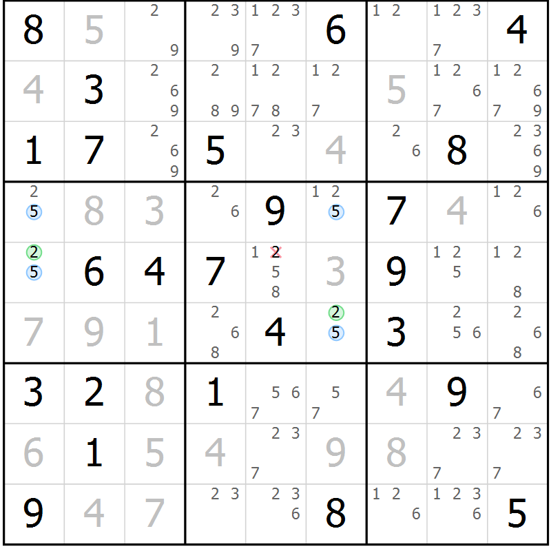 Position des candidats pour la solution de la Gr 70 page 73 du magazine de sudoku Maestro n° 087