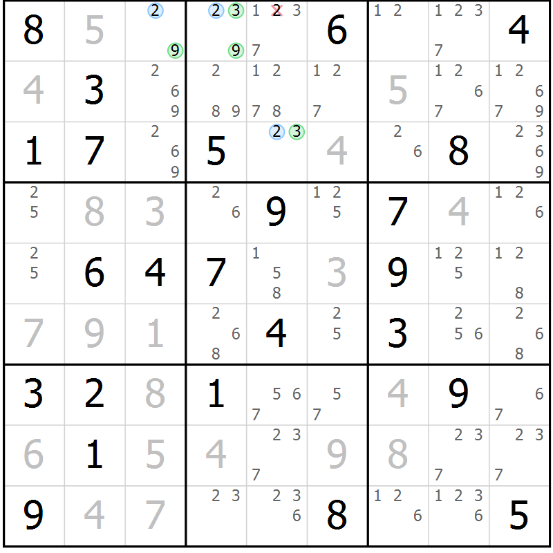 Position des candidats pour la solution de la Gr 70 page 73 du magazine de sudoku Maestro n° 087