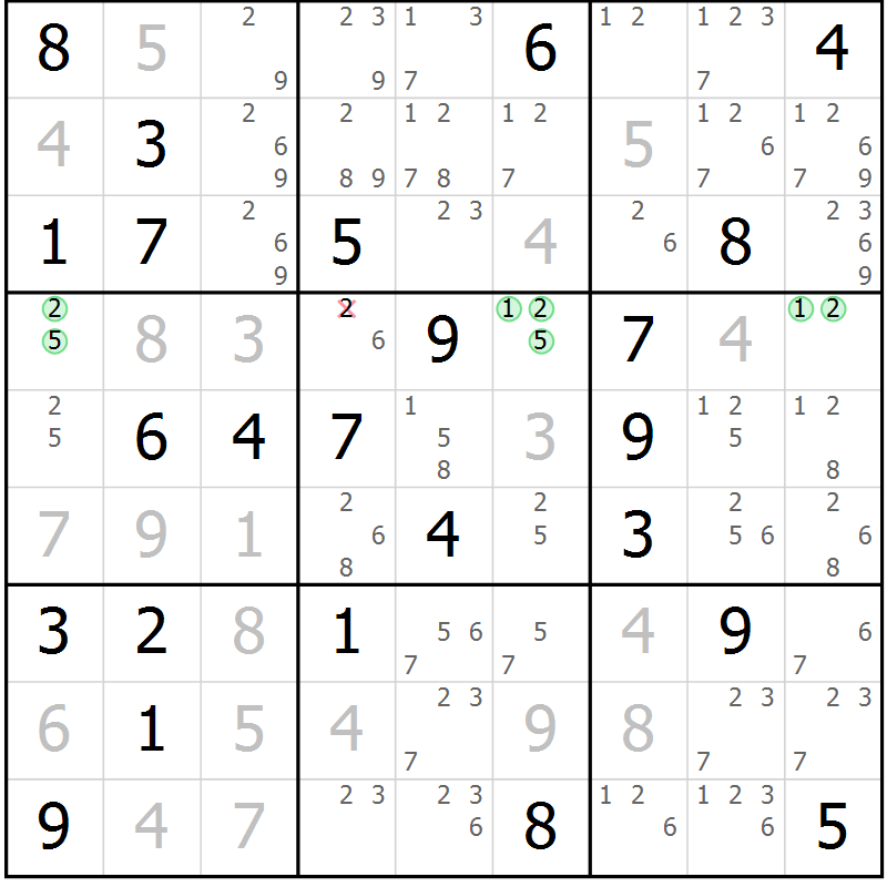 Position des candidats pour la solution de la Gr 70 page 73 du magazine de sudoku Maestro n° 087