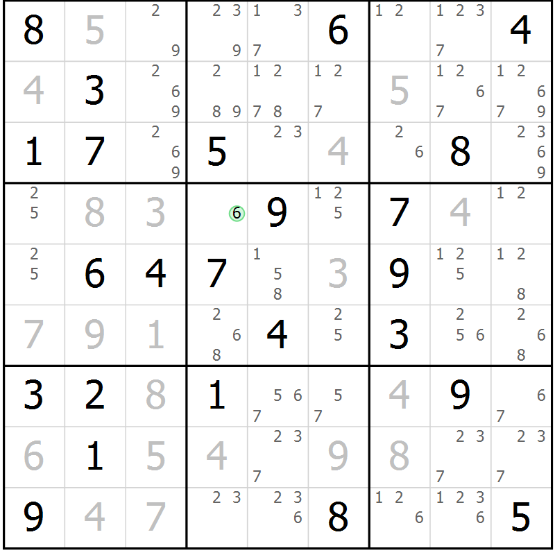 Position des candidats pour la solution de la Gr 70 page 73 du magazine de sudoku Maestro n° 087