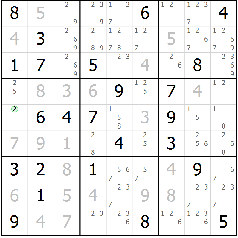 Position des candidats pour la solution de la Gr 70 page 73 du magazine de sudoku Maestro n° 087