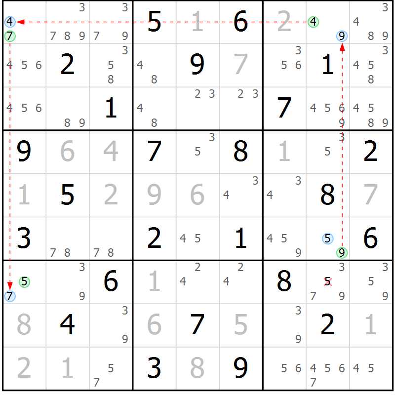 Position des candidats pour la solution de la Gr 71 page 74 du magazine de sudoku Maestro n° 087