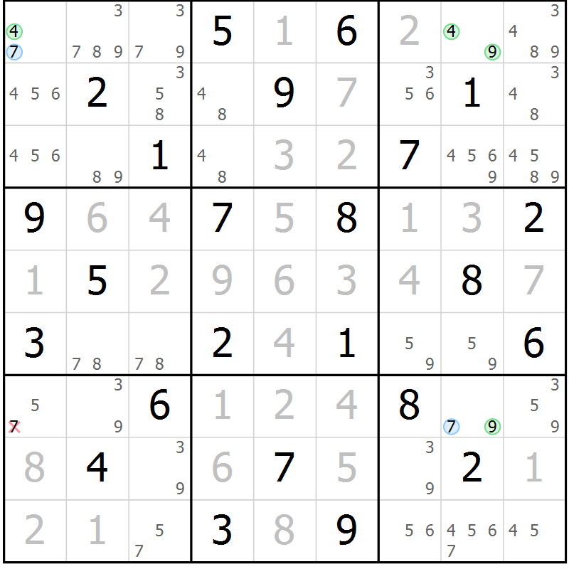 Position des candidats pour la solution de la Gr 71 page 74 du magazine de sudoku Maestro n° 087