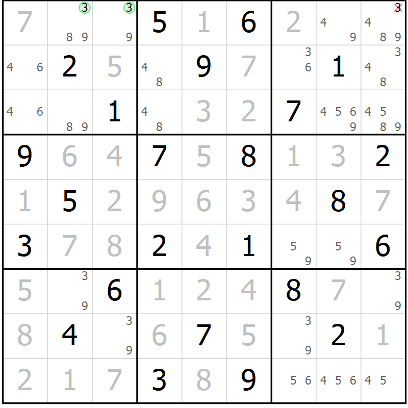 Position des candidats pour la solution de la Gr 71 page 74 du magazine de sudoku Maestro n° 087