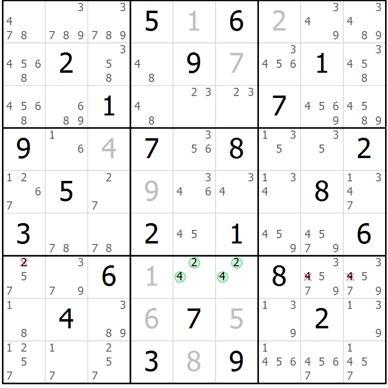 Position des candidats pour la solution de la Gr 71 page 74 du magazine de sudoku Maestro n° 087