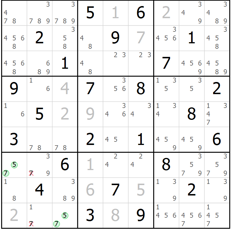 Position des candidats pour la solution de la Gr 71 page 74 du magazine de sudoku Maestro n° 087