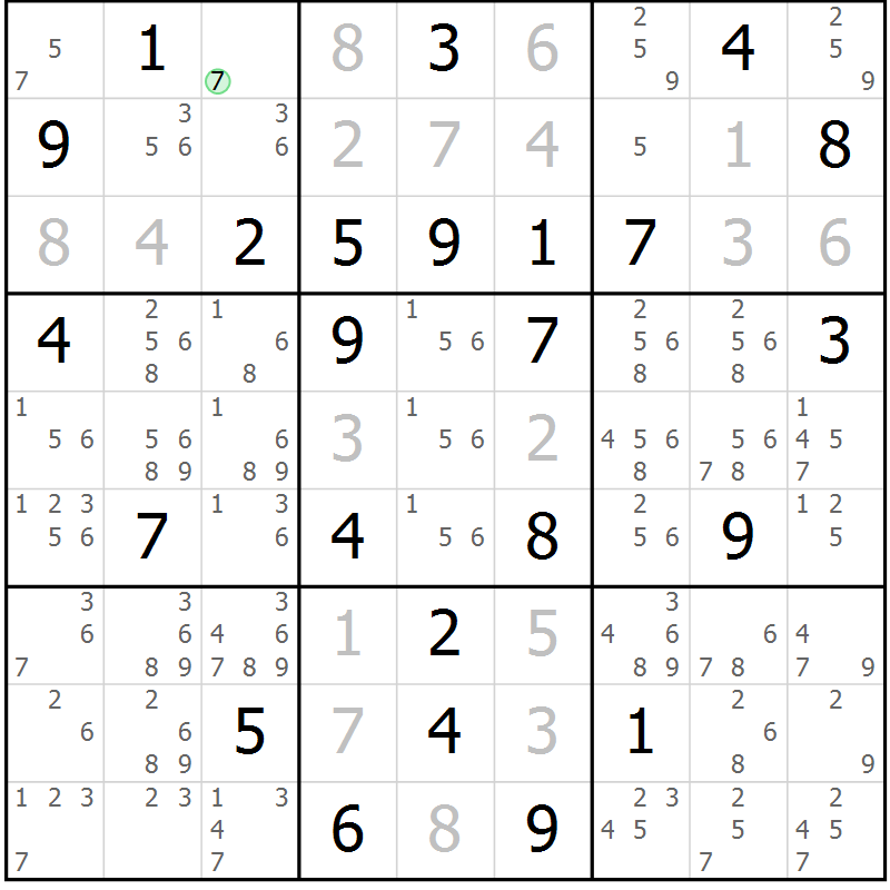 Position des candidats pour la solution de la Gr 72 page 75 du magazine de sudoku Maestro n° 087