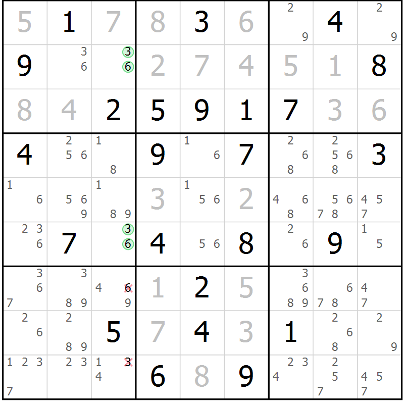 Position des candidats pour la solution de la Gr 72 page 75 du magazine de sudoku Maestro n° 087
