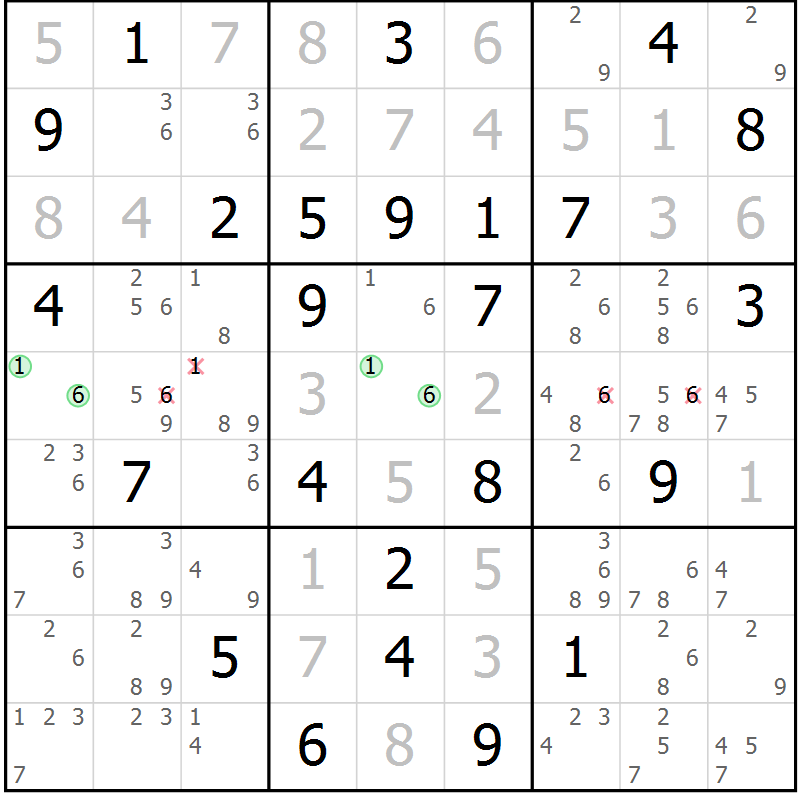 Position des candidats pour la solution de la Gr 72 page 75 du magazine de sudoku Maestro n° 087