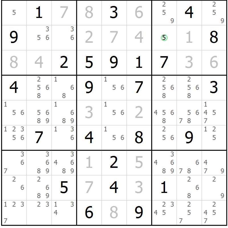 Position des candidats pour la solution de la Gr 72 page 75 du magazine de sudoku Maestro n° 087