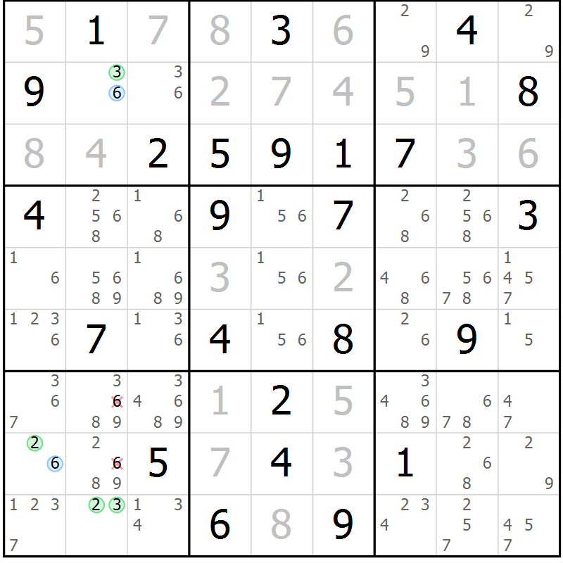 Position des candidats pour la solution de la Gr 72 page 75 du magazine de sudoku Maestro n° 087