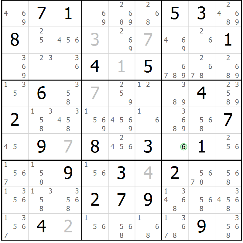 Position des candidats pour la solution de la Gr 73 page 76 du magazine de sudoku Maestro n° 087