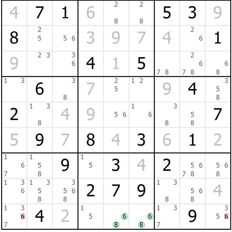 Position des candidats pour la solution de la Gr 73 page 76 du magazine de sudoku Maestro n° 087