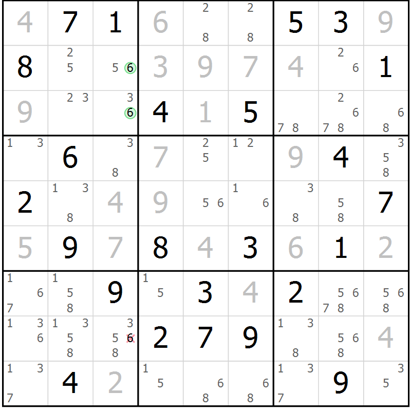Position des candidats pour la solution de la Gr 73 page 76 du magazine de sudoku Maestro n° 087