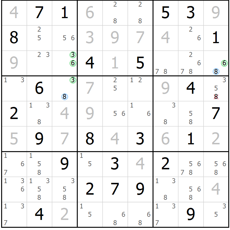 Position des candidats pour la solution de la Gr 73 page 76 du magazine de sudoku Maestro n° 087