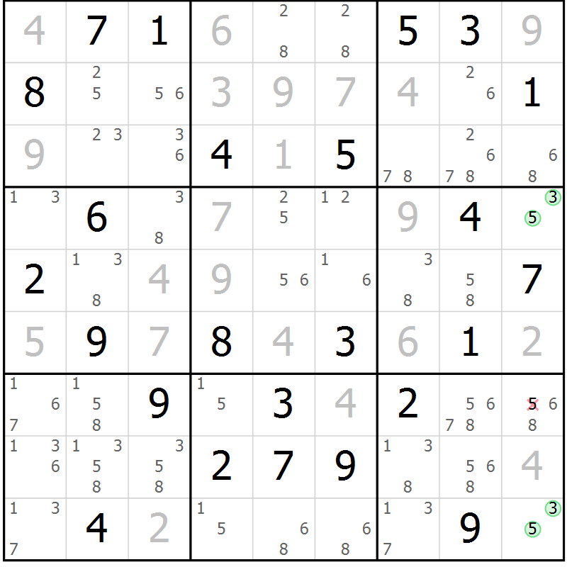 Position des candidats pour la solution de la Gr 73 page 76 du magazine de sudoku Maestro n° 087