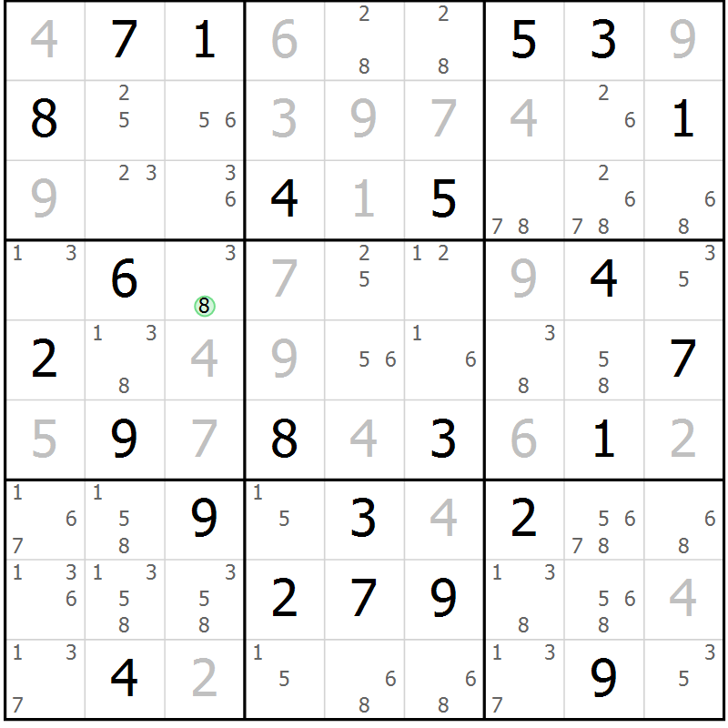 Position des candidats pour la solution de la Gr 73 page 76 du magazine de sudoku Maestro n° 087