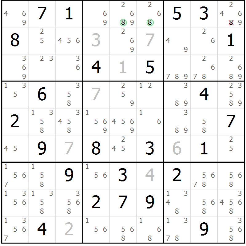 Position des candidats pour la solution de la Gr 73 page 76 du magazine de sudoku Maestro n° 087
