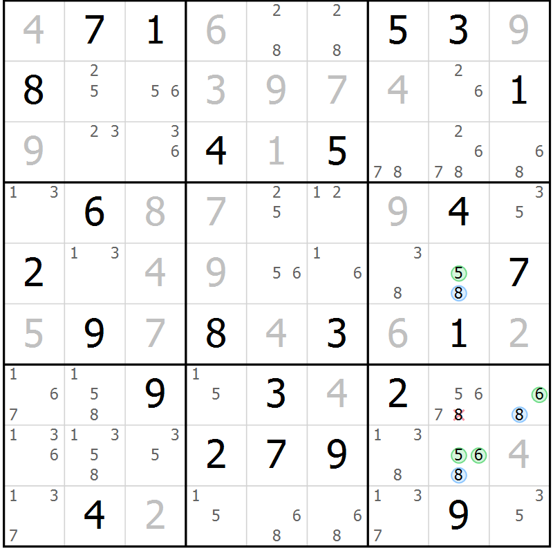 Position des candidats pour la solution de la Gr 73 page 76 du magazine de sudoku Maestro n° 087