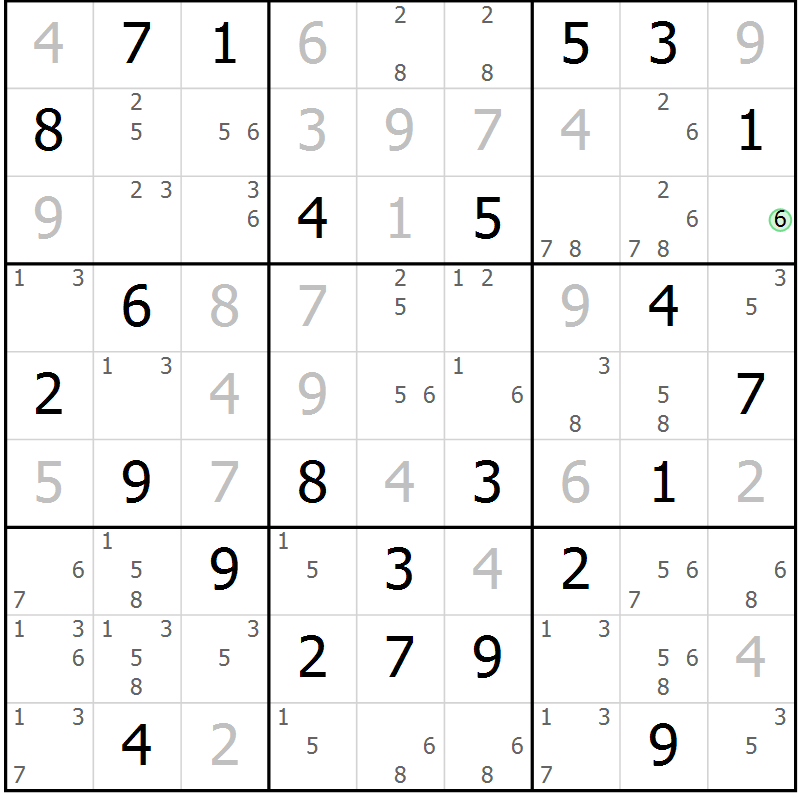 Position des candidats pour la solution de la Gr 73 page 76 du magazine de sudoku Maestro n° 087