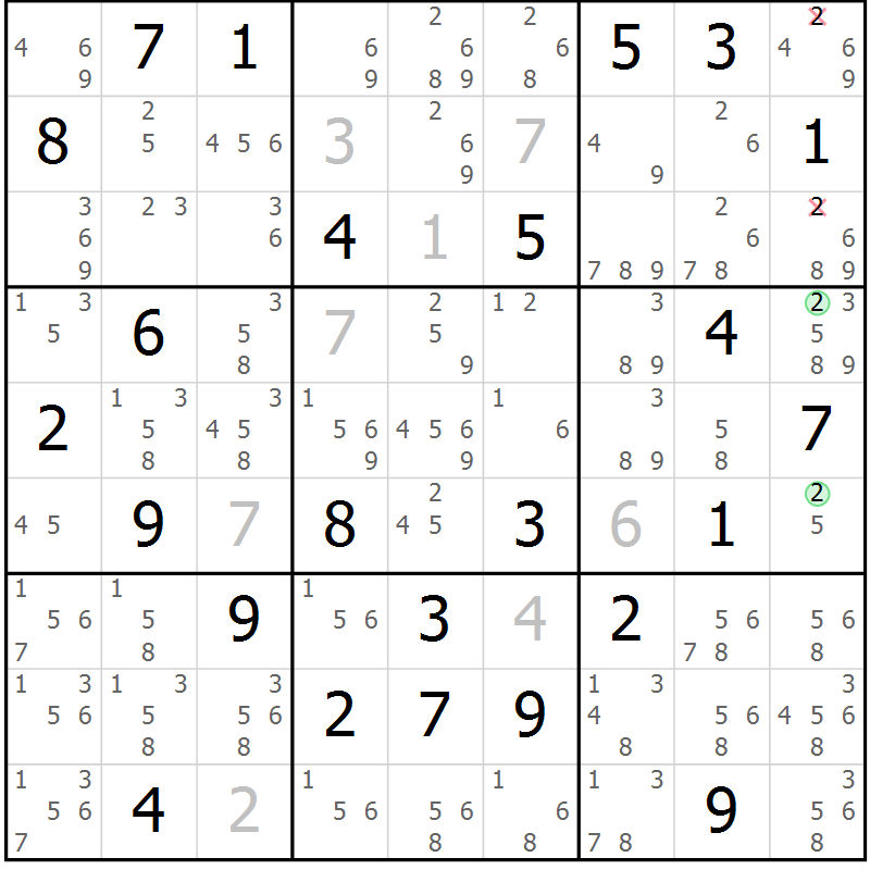 Position des candidats pour la solution de la Gr 73 page 76 du magazine de sudoku Maestro n° 087