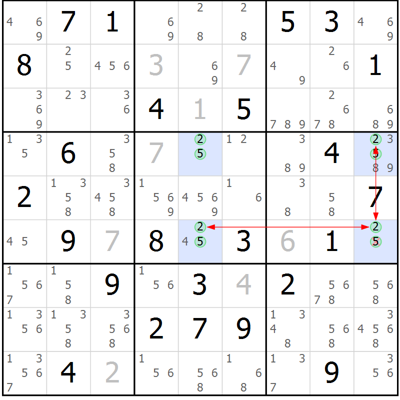 Position des candidats pour la solution de la Gr 73 page 76 du magazine de sudoku Maestro n° 087