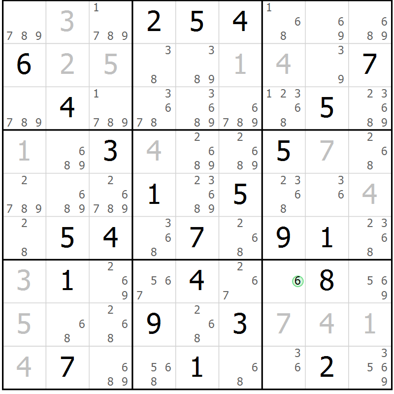 Position des candidats pour la solution de la Gr 74 page 77 du magazine de sudoku Maestro n° 087